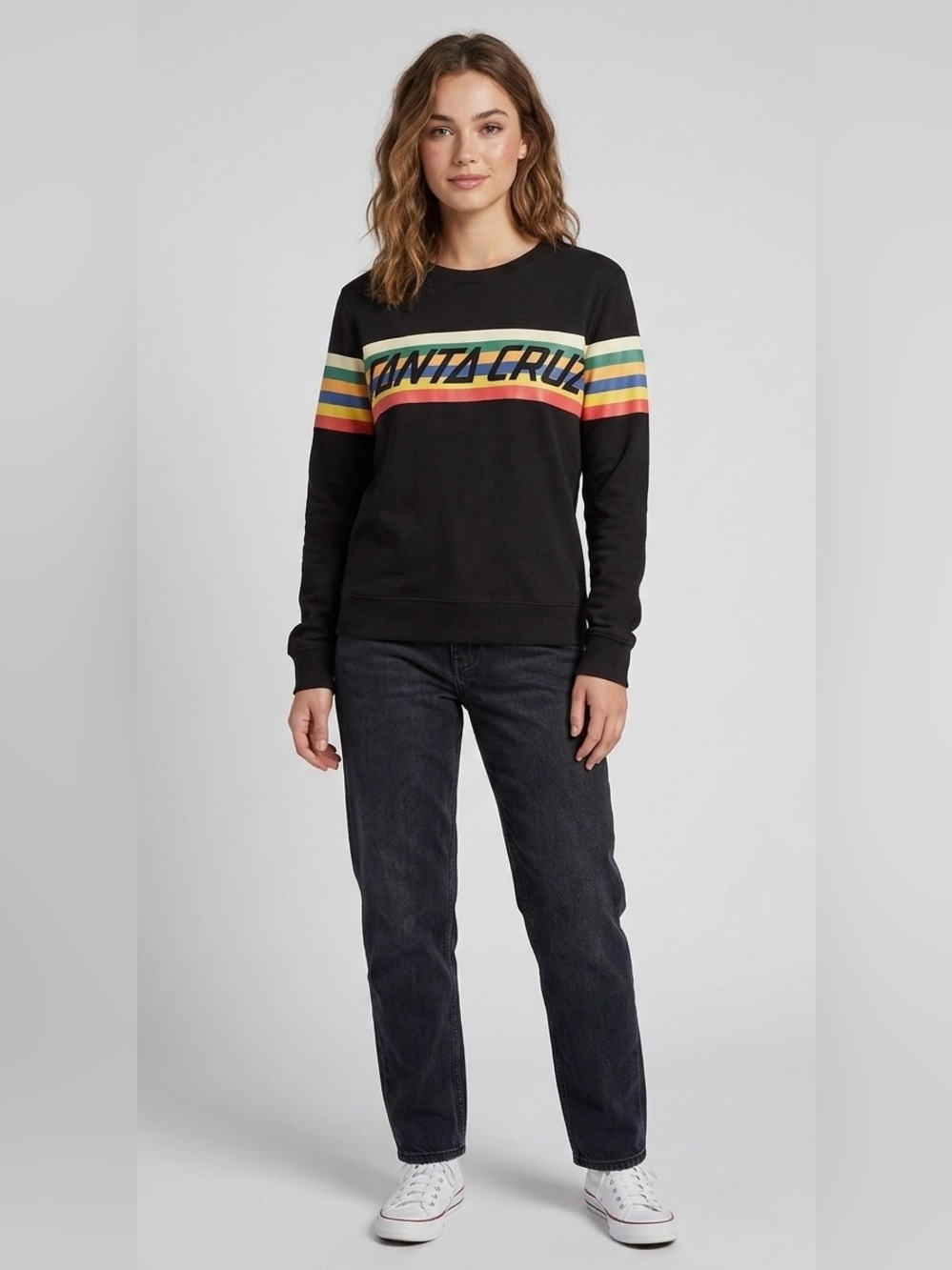 Santa Cruz Skateboards Women's drip Rainbow Stripe Logo Crewneck Sweatshirt